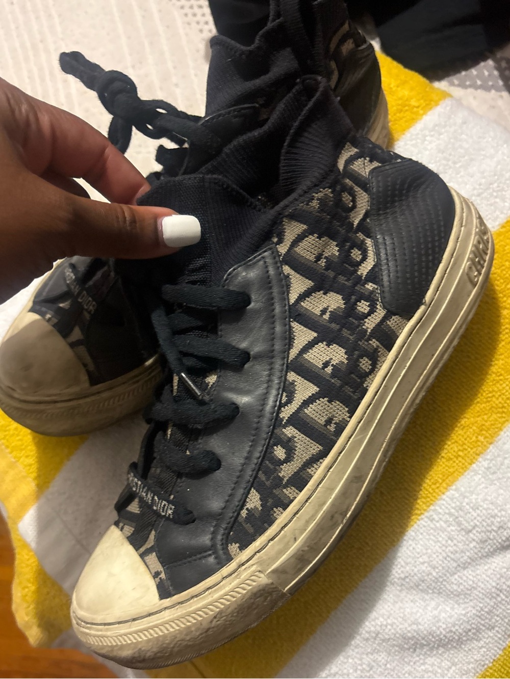 Dior Black and Cream Monogram High-Top Sneakers